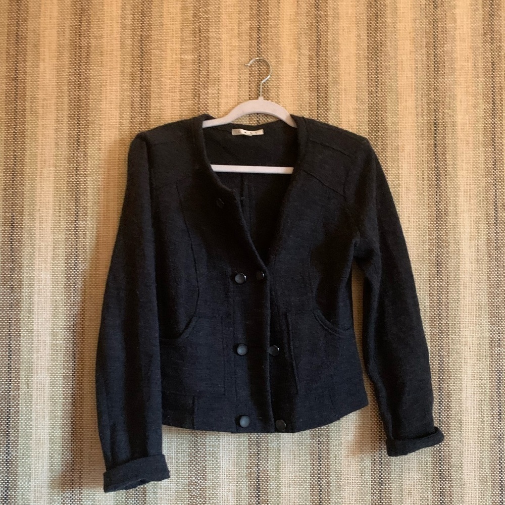 CAbi Wool Jacket Coat Buttons Woman Size Small Black Grey Short Fashion Coat